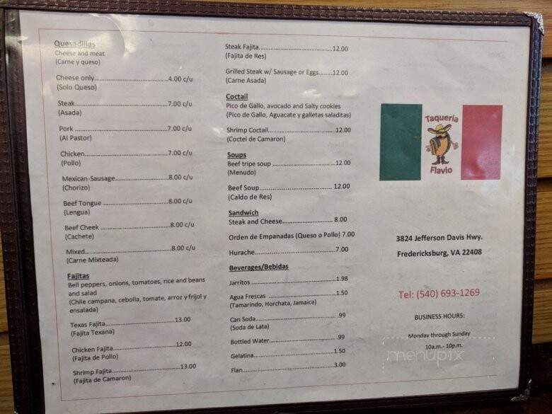 Taqueria Flavio - Fredericksburg, VA menu_pic