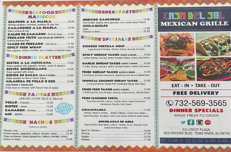 Casa Del Sol - Toms River, NJ menu_pic