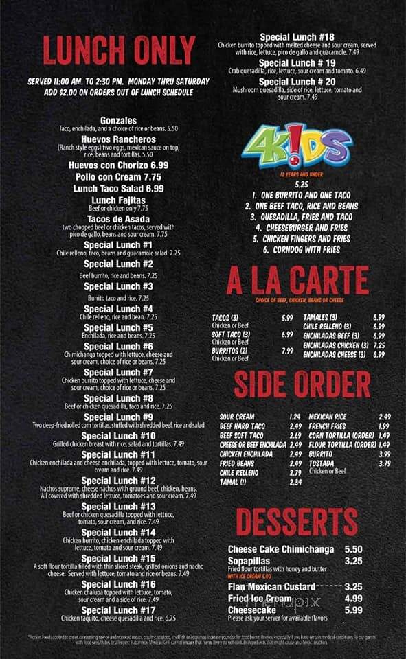 El Paso - East Liverpool, OH menu_pic