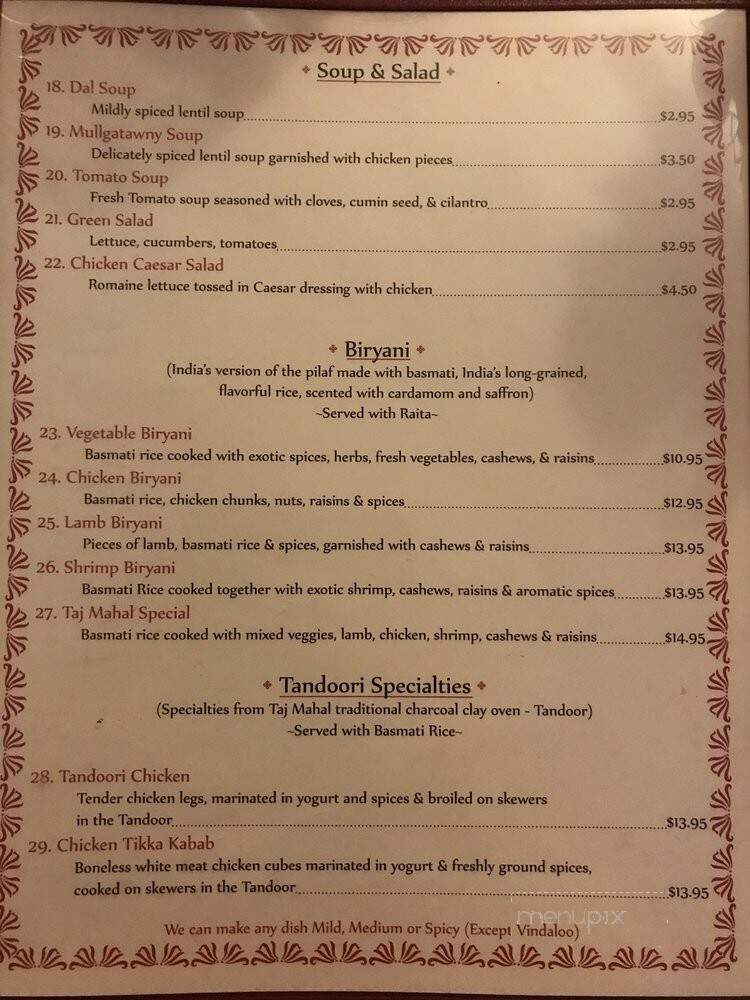 Taj Mahal - Springfield, MO menu_pic