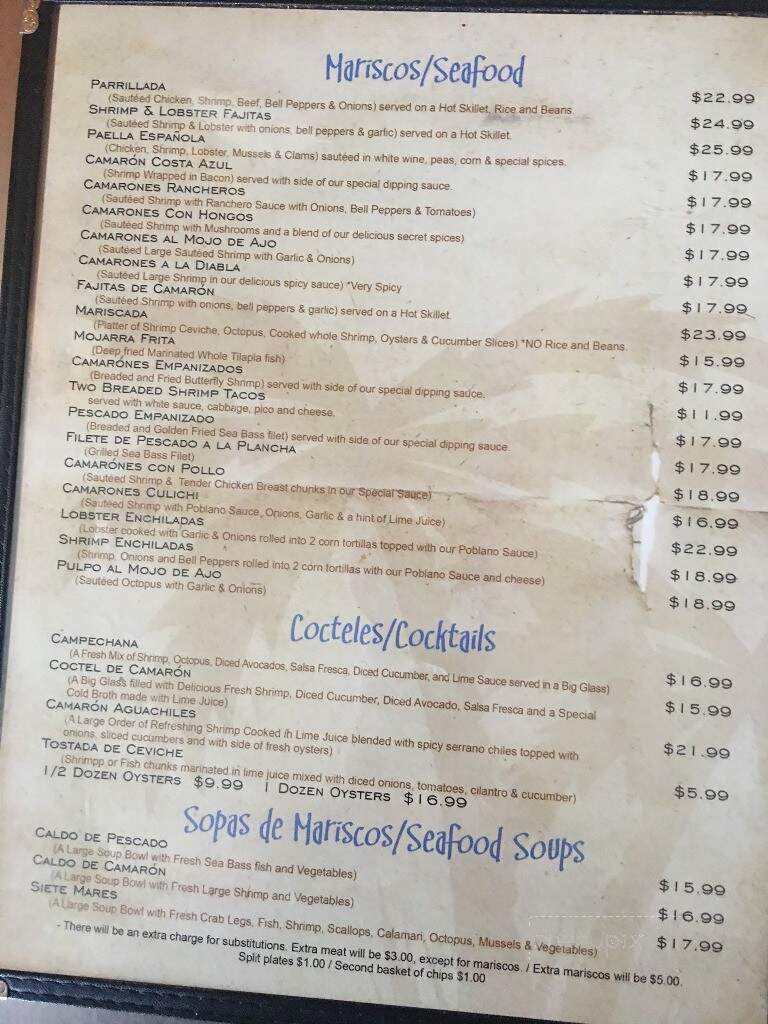 Mariscos Las Palmas - Vista, CA menu_pic
