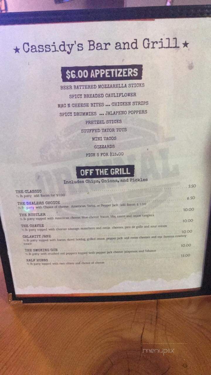 Cassidy's Bar & Lounge - Plentywood, MT menu_pic