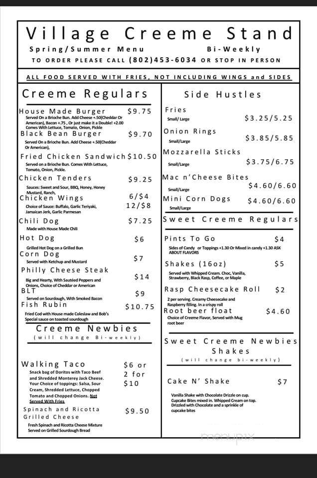 Village Creeme Stand - Bristol, VT menu_pic