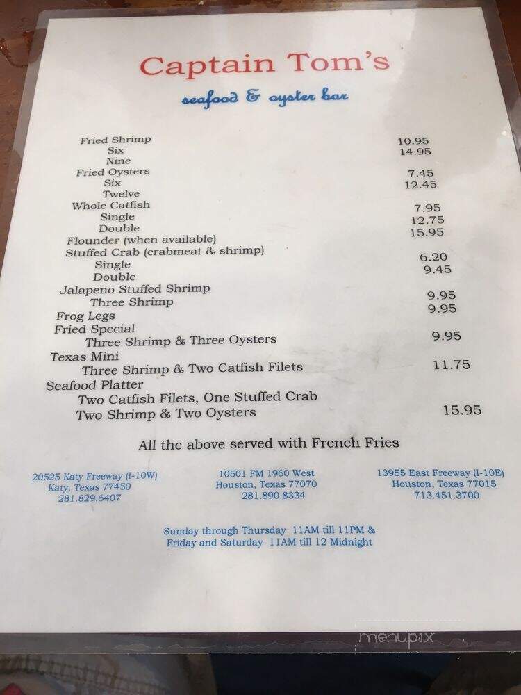 Captain Tom's Seafood & Oyster - Houston, TX menu_pic