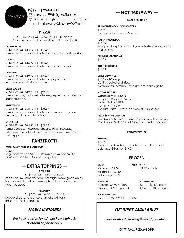 Franzisis Restaurant & Pizzeria - Sault Ste Marie, ON menu_pic