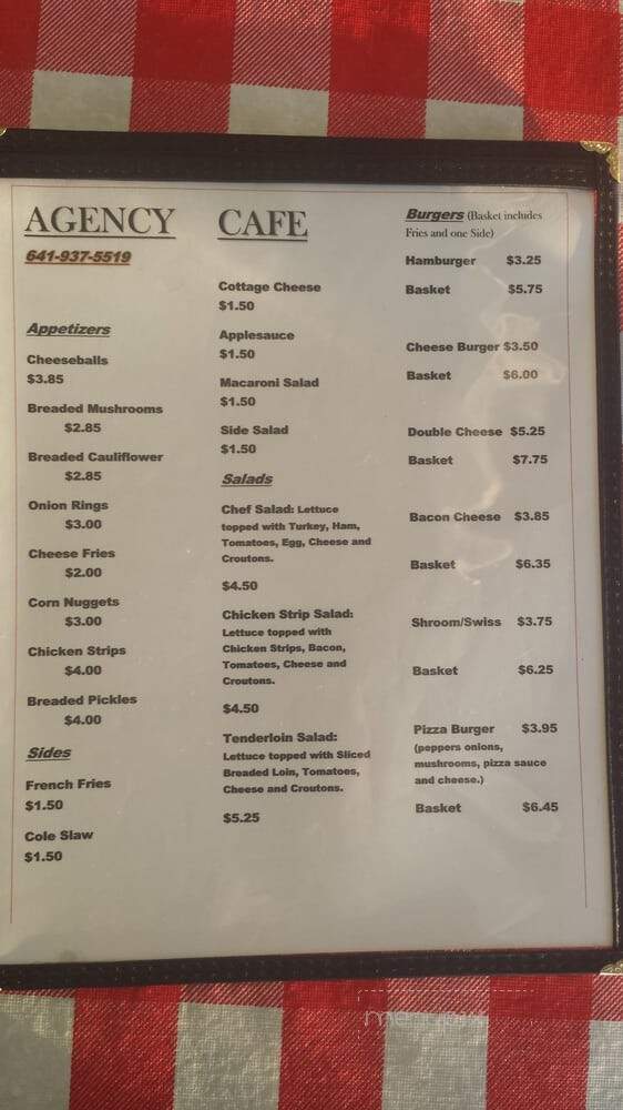 Agency Cafe - Agency, IA menu_pic