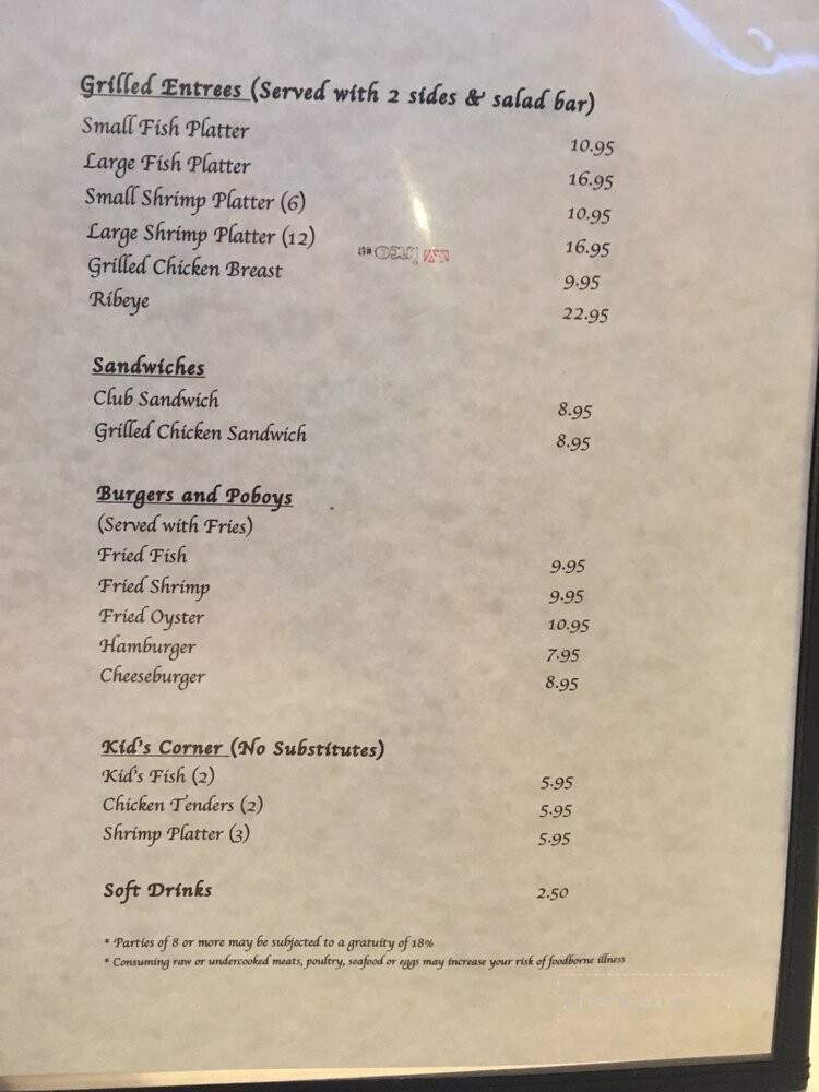 Hardwood Mill Restaurant - Oakdale, LA menu_pic