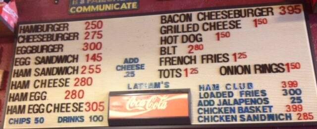 Latham's Hamburger Inn - New Albany, MS menu_pic