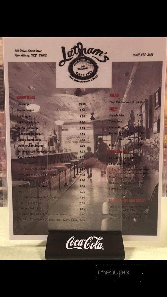 Latham's Hamburger Inn - New Albany, MS menu_pic