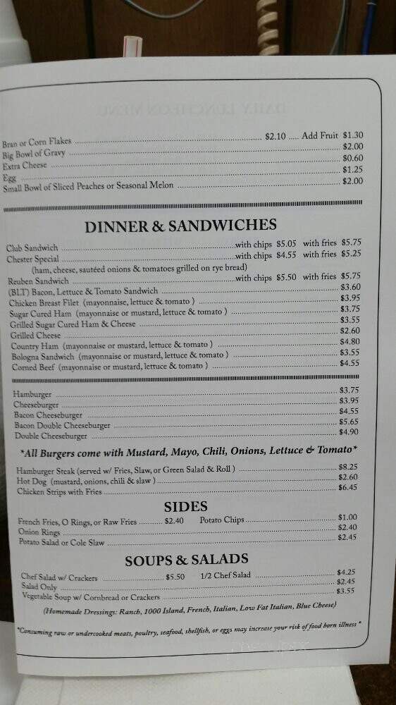 Gene's Restaurant - Chester, SC menu_pic