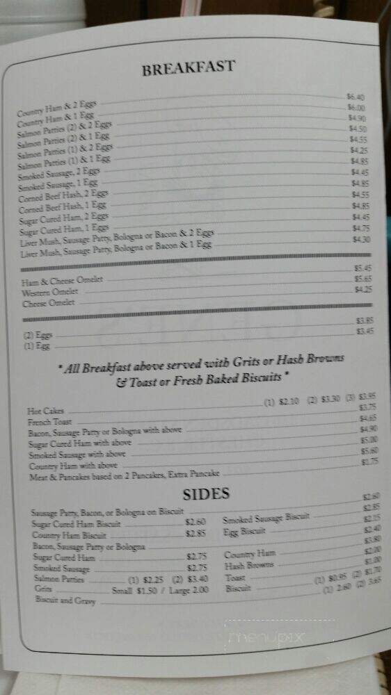 Gene's Restaurant - Chester, SC menu_pic