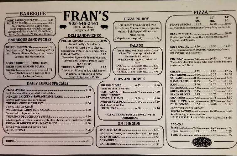 Fran's Barbecue & Pizza - Daingerfield, TX