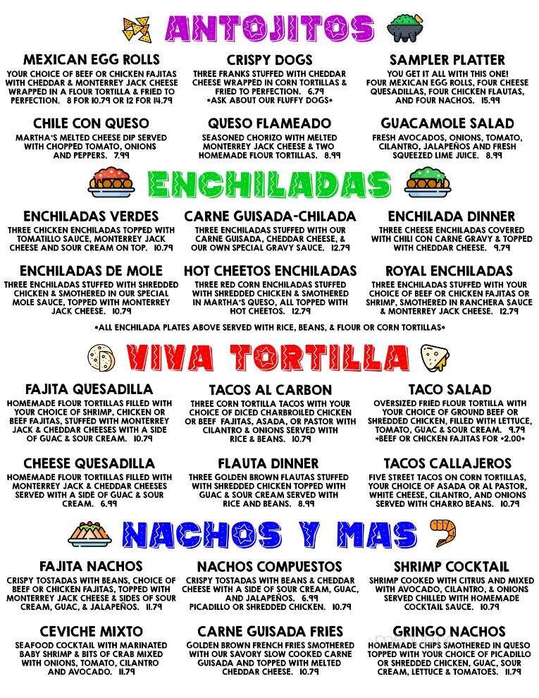 Martha's Mexican Restaurant - San Antonio, TX menu_pic