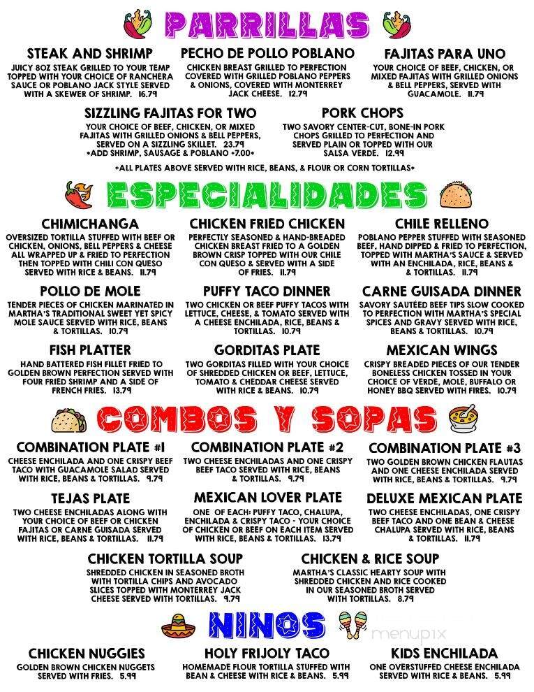 Martha's Mexican Restaurant - San Antonio, TX menu_pic