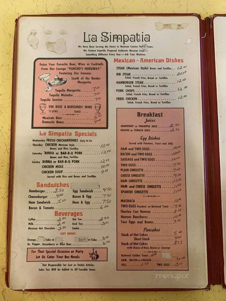 La Simpatia Cafe - Guadalupe, CA menu_pic