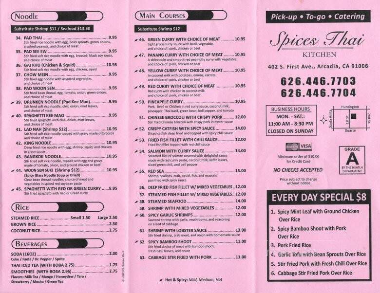 Spices Thai Kitchen - Arcadia, CA menu_pic