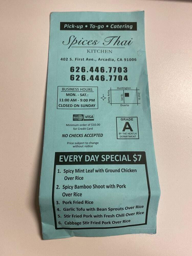 Spices Thai Kitchen - Arcadia, CA menu_pic