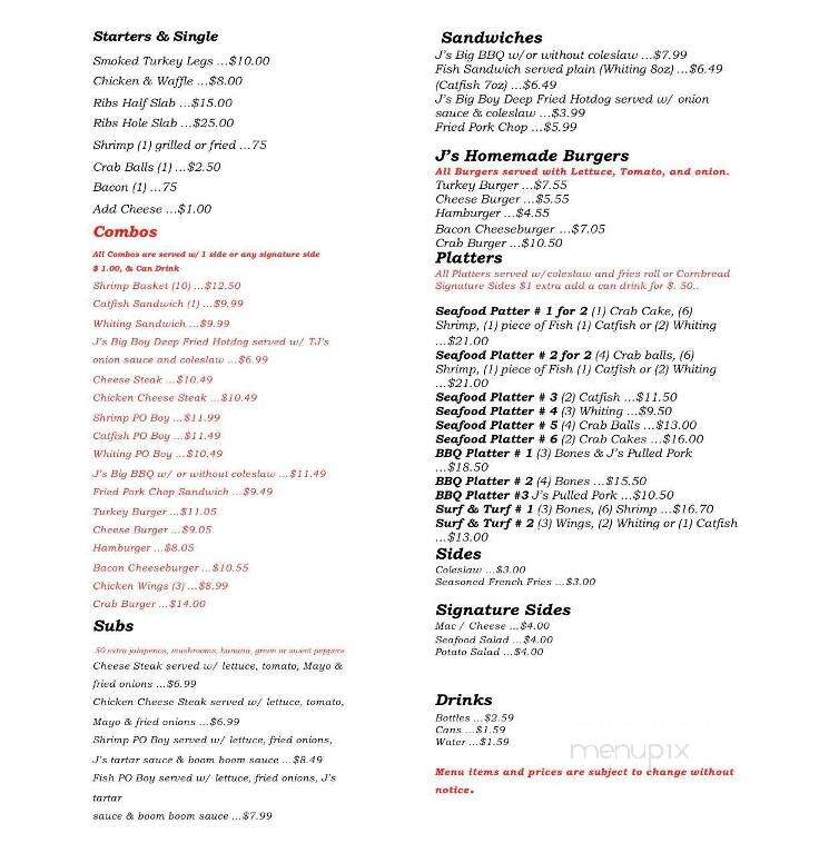 TJ's Soul Food Kitchen - White Plains, MD menu_pic