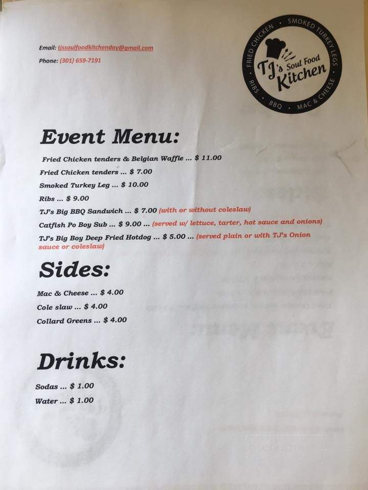TJ's Soul Food Kitchen - White Plains, MD menu_pic