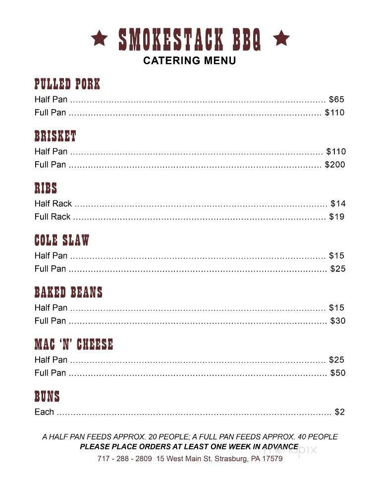 Smoke Stack BBQ - Strasburg, PA menu_pic