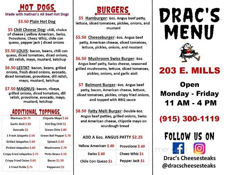Drac's Cheesesteaks - El Paso, TX menu_pic