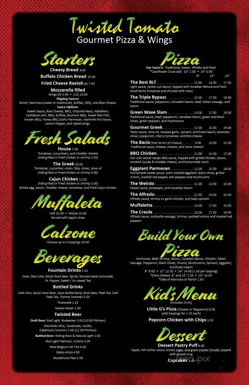 Twisted Tomato Pizzeria - Ponchatoula, LA menu_pic