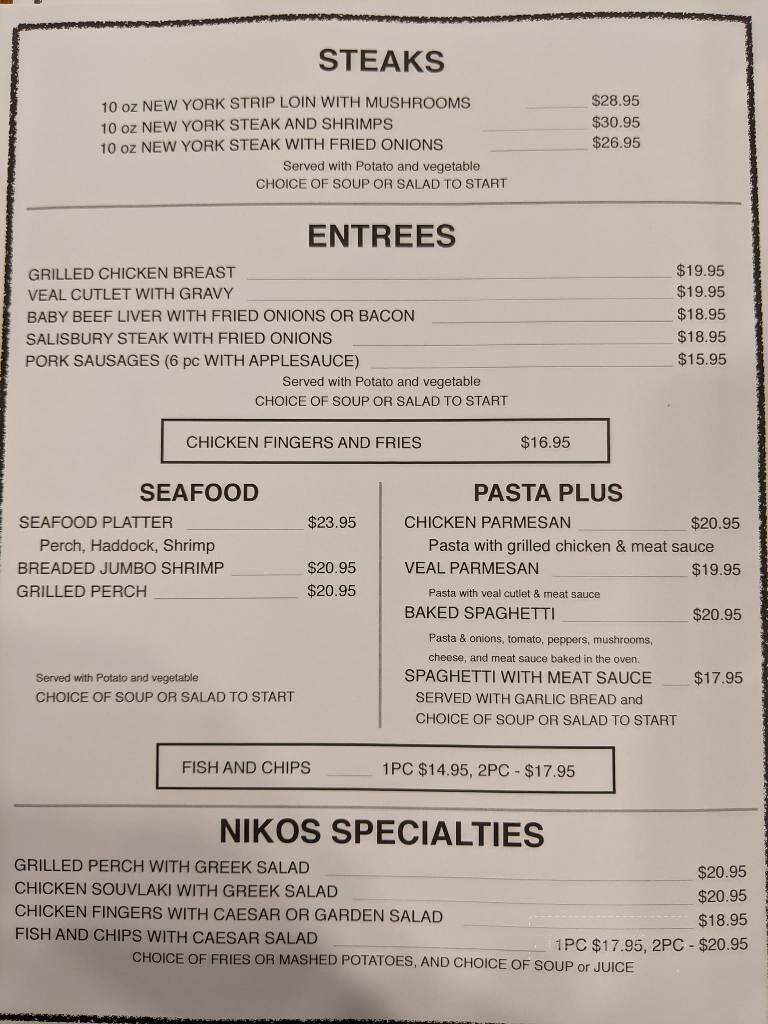 Nikos Restaurant and Bar - Parkhill, ON menu_pic