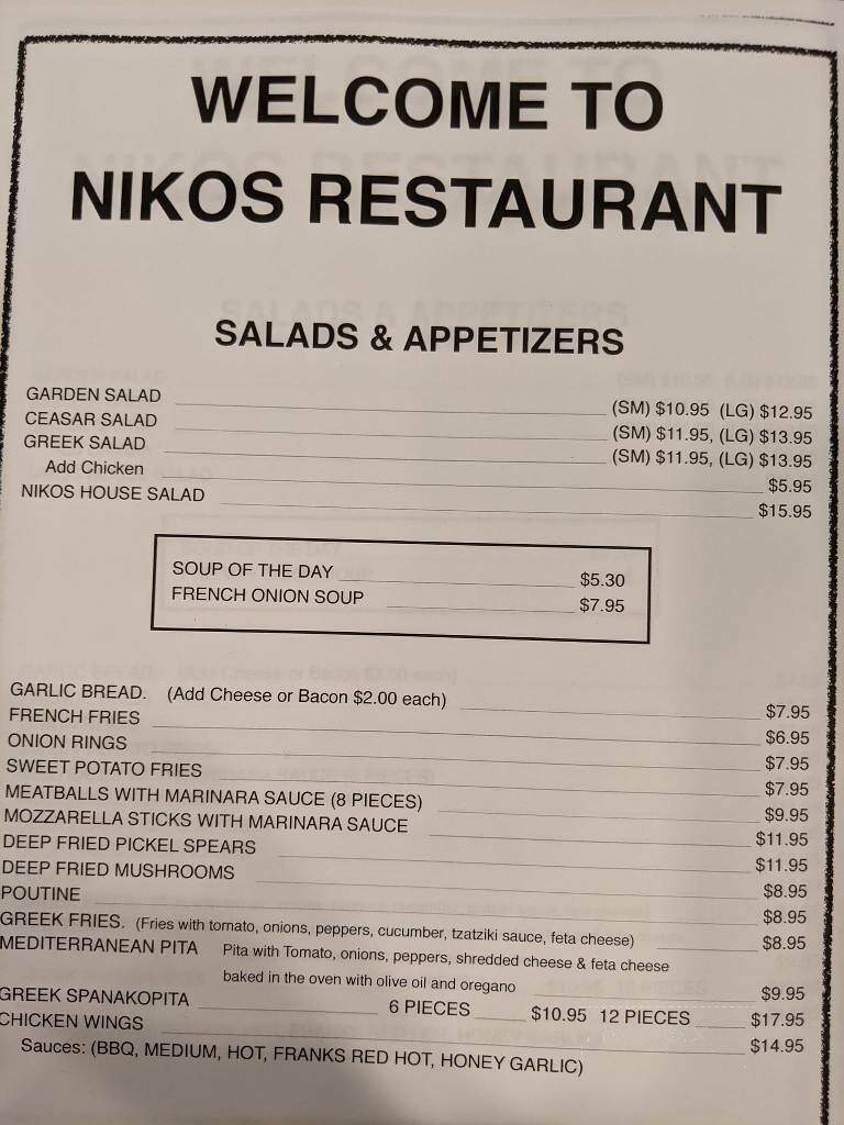 Nikos Restaurant and Bar - Parkhill, ON menu_pic