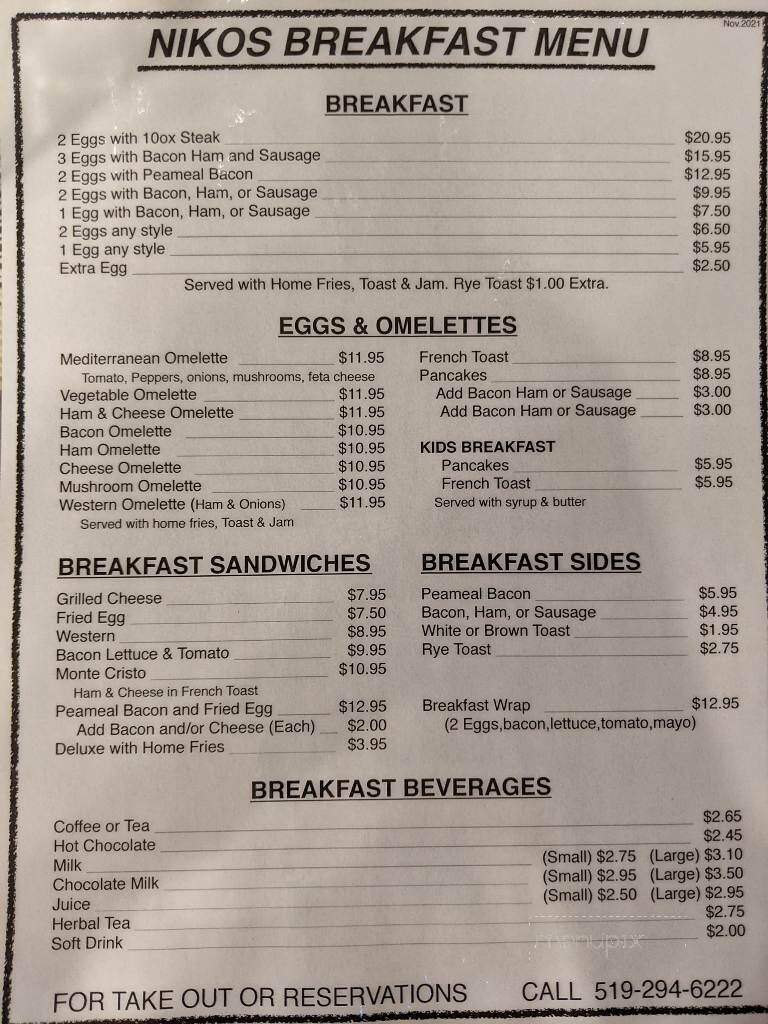 Nikos Restaurant and Bar - Parkhill, ON menu_pic