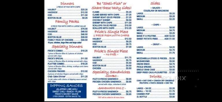 Frick's Fish and Chips - Chatham, ON menu_pic