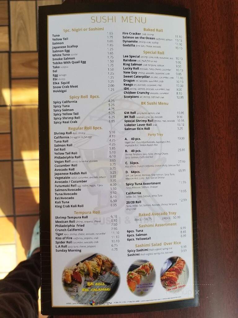 BK's Sushi & Thai Food - Keego Harbor, MI menu_pic