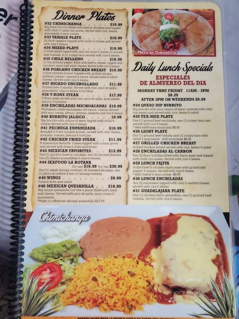 El Mexicano Grill - Corsicana, TX menu_pic