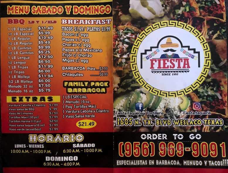 Taqueria Y Tortilleria Fiesta - Weslaco, TX menu_pic