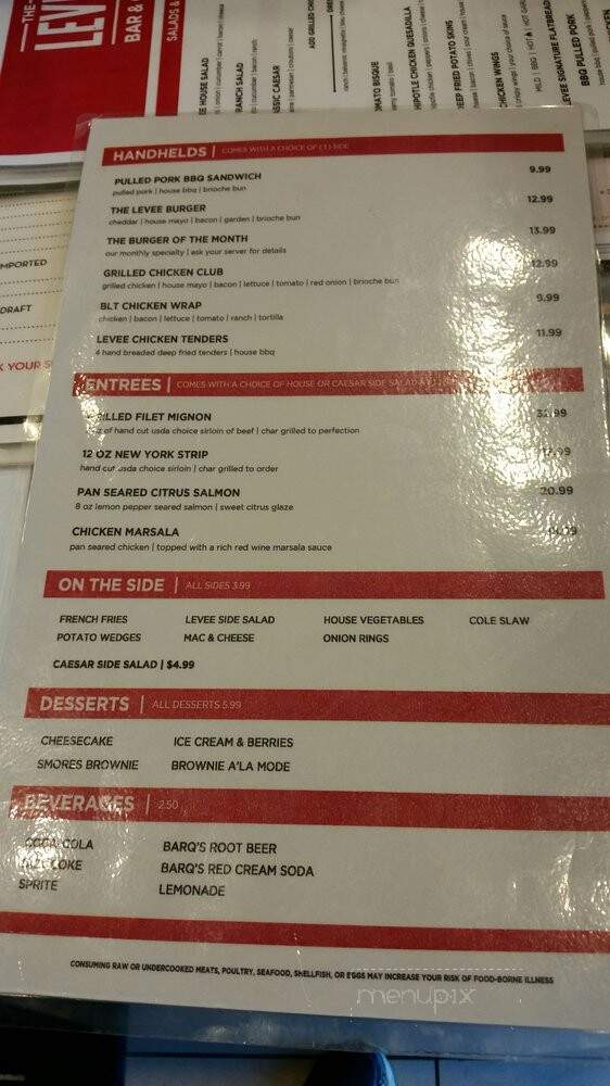 Levee Bar & Grill - Lawrenceburg, IN menu_pic