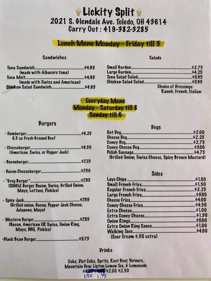 Lickity Split - Toledo, OH menu_pic