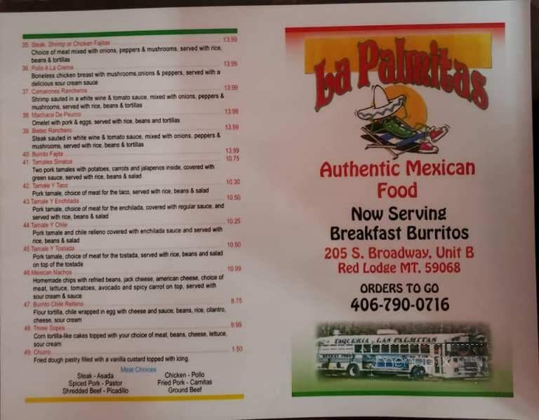 Los Palmitas - Red Lodge, MT menu_pic