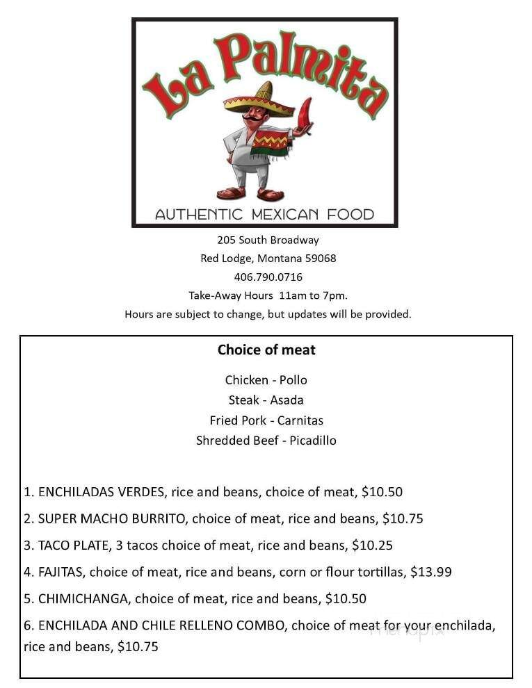 Los Palmitas - Red Lodge, MT menu_pic