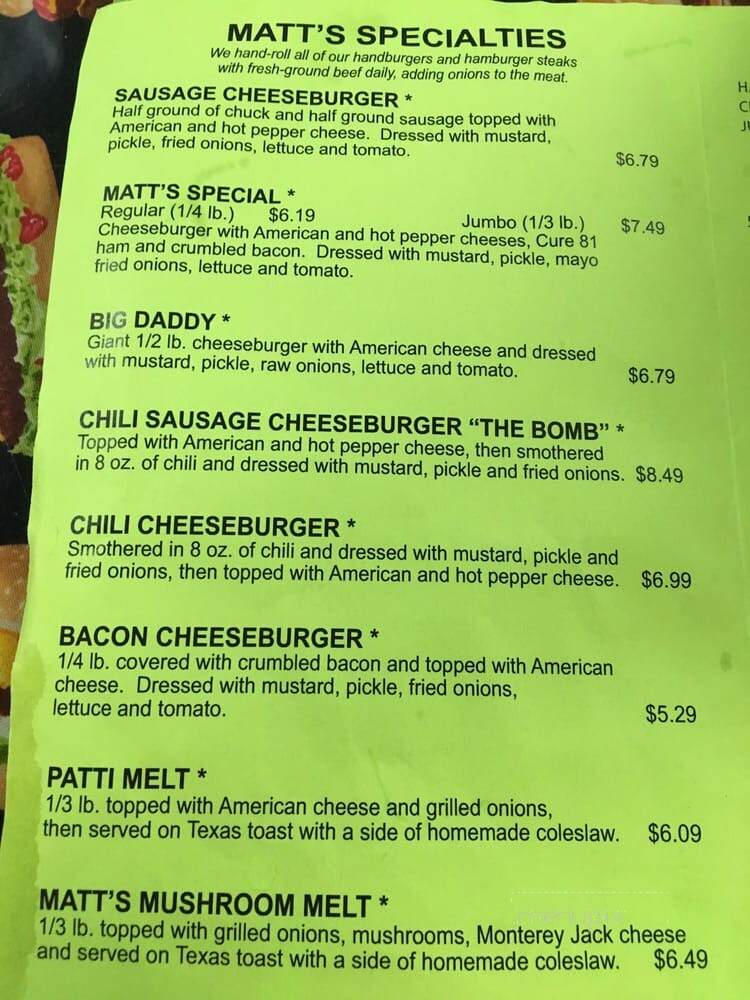 Matt's Burgers - Summerville, SC menu_pic
