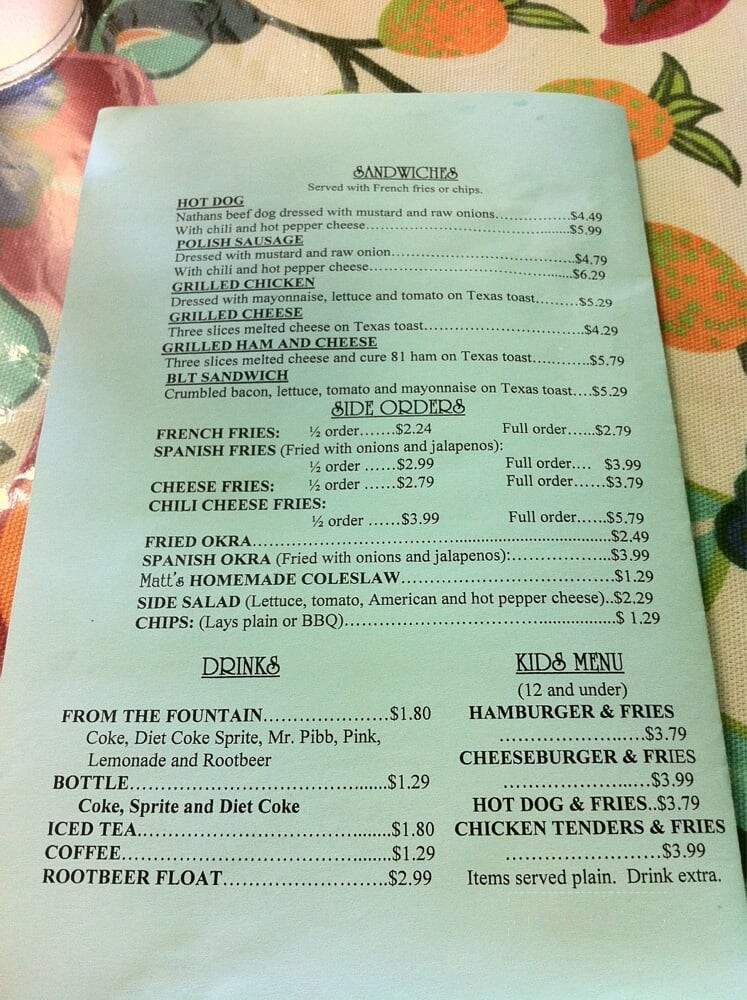 Matt's Burgers - Summerville, SC menu_pic