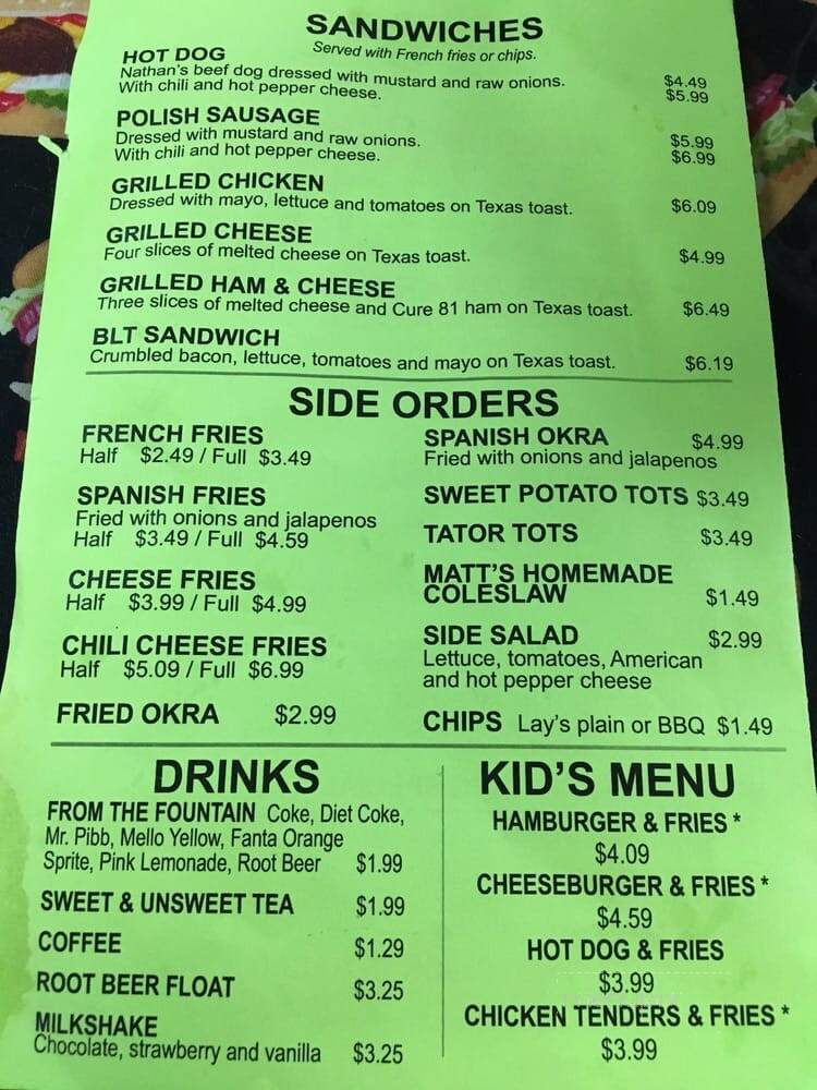 Matt's Burgers - Summerville, SC menu_pic