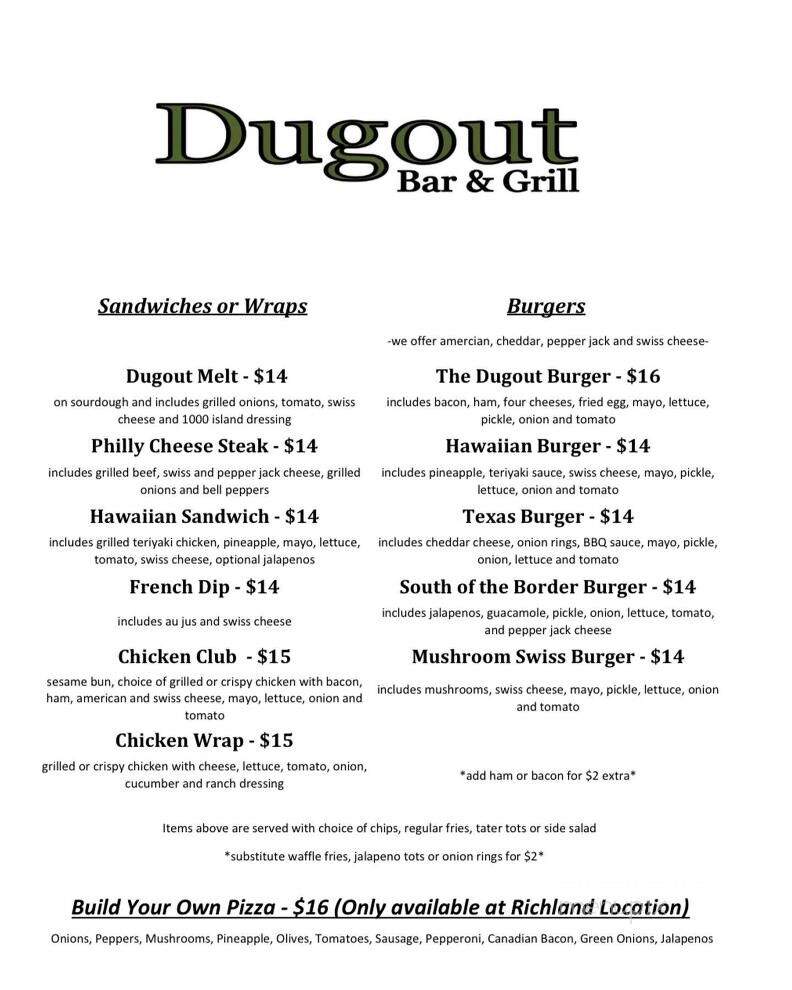 Dugout - Pasco, WA menu_pic