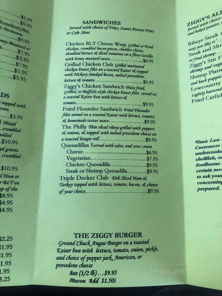 Ziggy's Bar & Grill - Santee, SC menu_pic