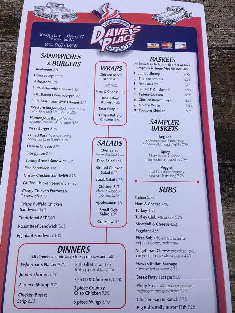 Dave's Place - Townville, PA menu_pic