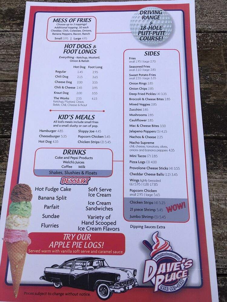 Dave's Place - Townville, PA menu_pic