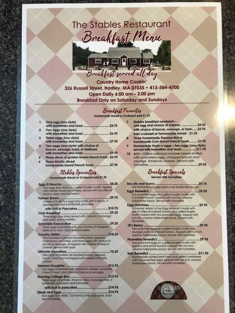 Stables Sandwich Shoppe - Hadley, MA menu_pic