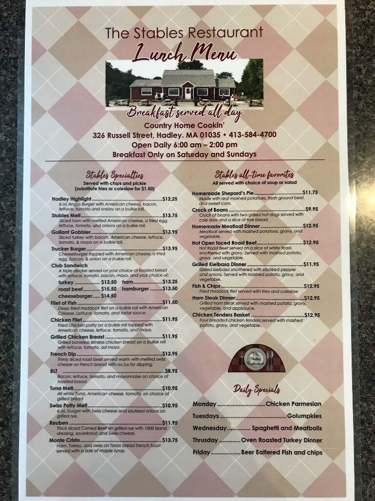 Stables Sandwich Shoppe - Hadley, MA menu_pic