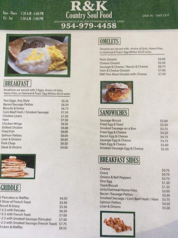 R & K Country Soul Food - Pompano Beach, FL menu_pic