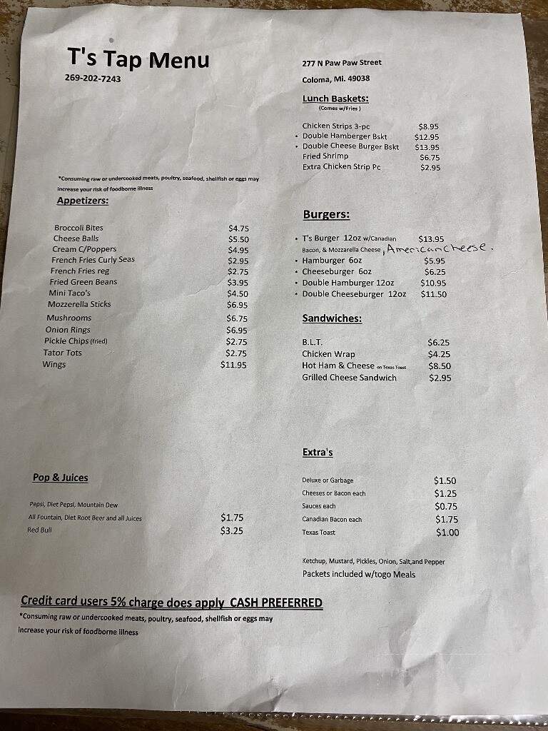 T's Tap - Coloma, MI menu_pic
