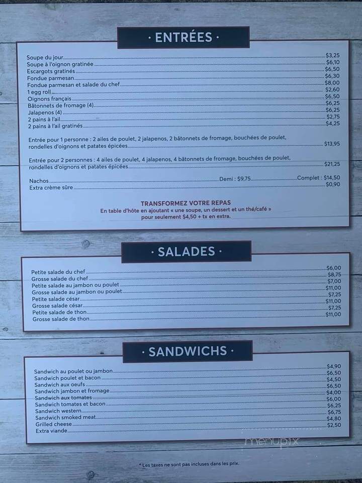 Restaurant Chez Raymonde - Chibougamau, QC menu_pic