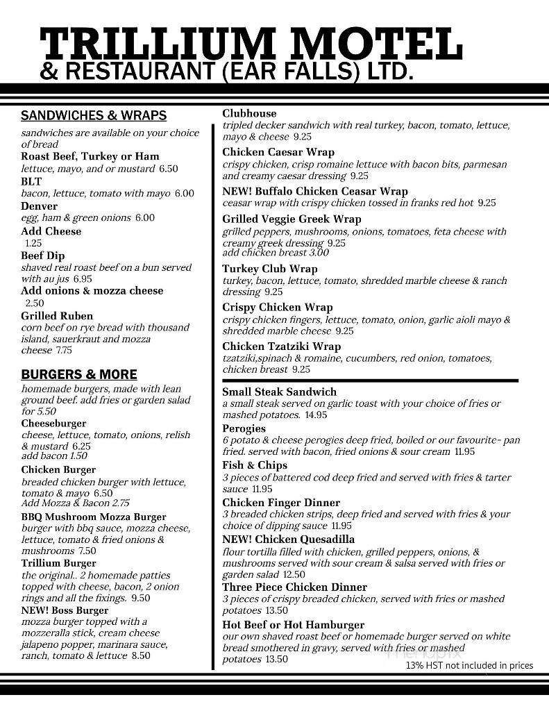 Trillium Motel (Ear Falls) - Ear Falls, ON menu_pic